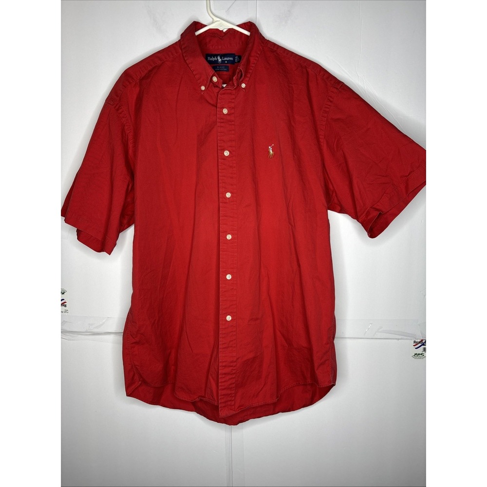 Ralph Lauren Oversized Blake Short Sleeve Button Down Shirt Men Large Red Polo